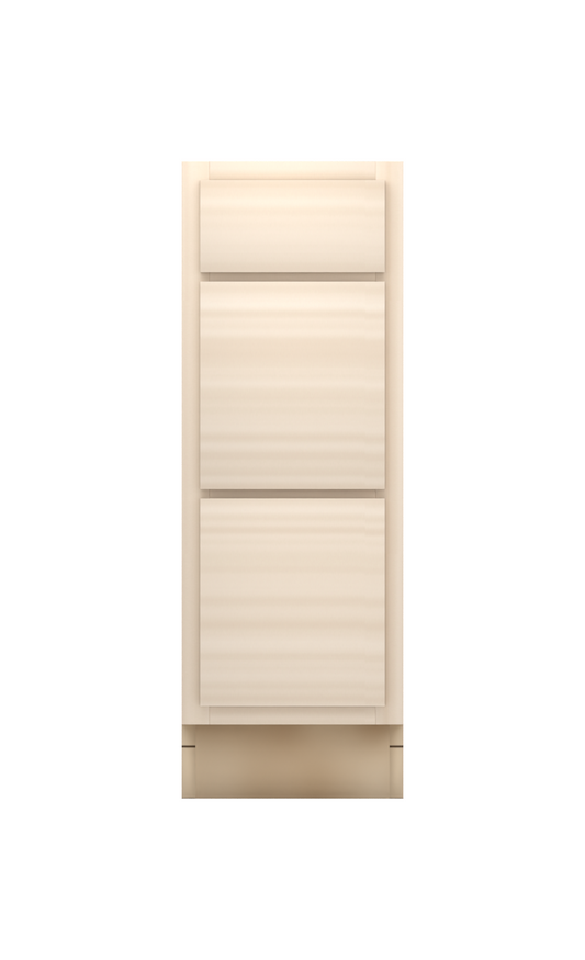 12" slab drawer base cabinet with 3 drawers, face frame, ready to paint, front view
