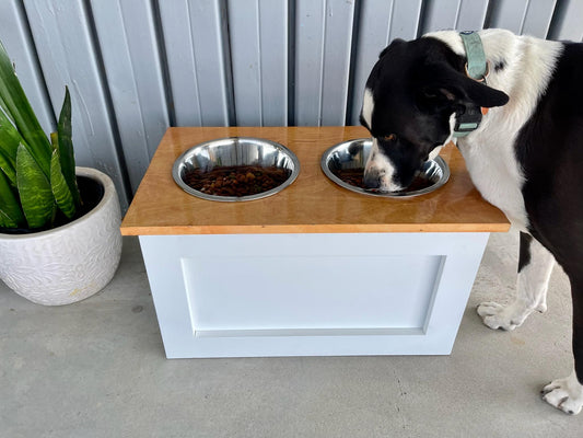 NEW! Lift-Top Raised Dog Bowl Feeder Stand in Farmhouse Style