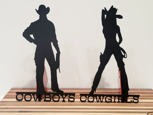 Metal Cowboy and Cowgirl Restroom Signs