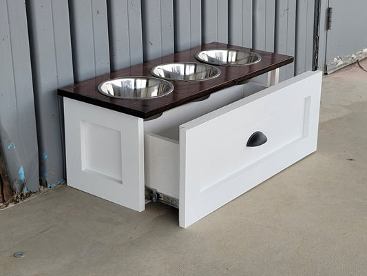 Backsplash Installed 3 Bowl LARGE Raised Dog Bowl Feeding Station