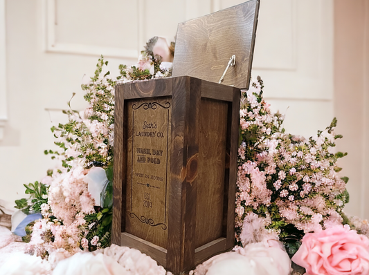 Small Engraved Wood Modern Rustic Engraved Laundry Hamper With Lid - Ships Assembled - 30 Plus Colors Birch/Pine