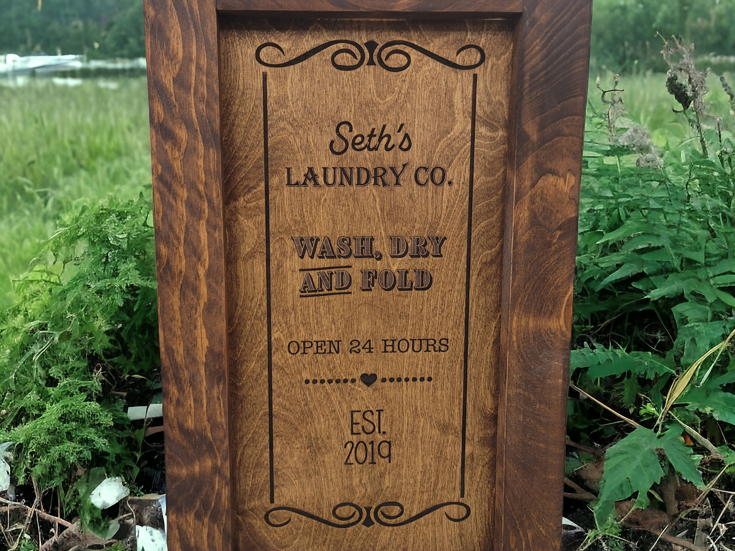 Small Engraved Wood Modern Rustic Engraved Laundry Hamper With Lid - Ships Assembled - 30 Plus Colors Birch/Pine
