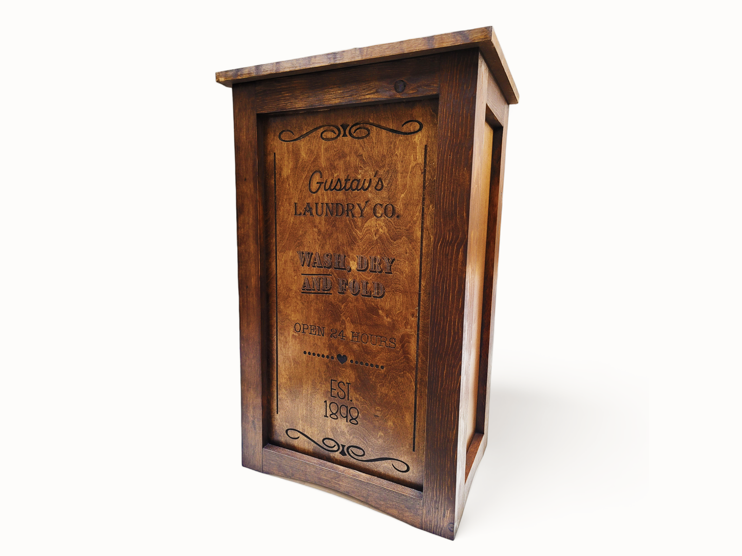 Small Engraved Wood Modern Rustic Engraved Laundry Hamper With Lid - Ships Assembled - 30 Plus Colors Birch/Pine