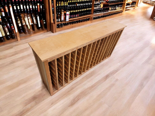 Modern Rustic 112-Bottle Wine Rack – Custom Stained Birch Wood Wine Storage – Holds Standard Bottles – Handmade Wine Cabinet – 68x14x32