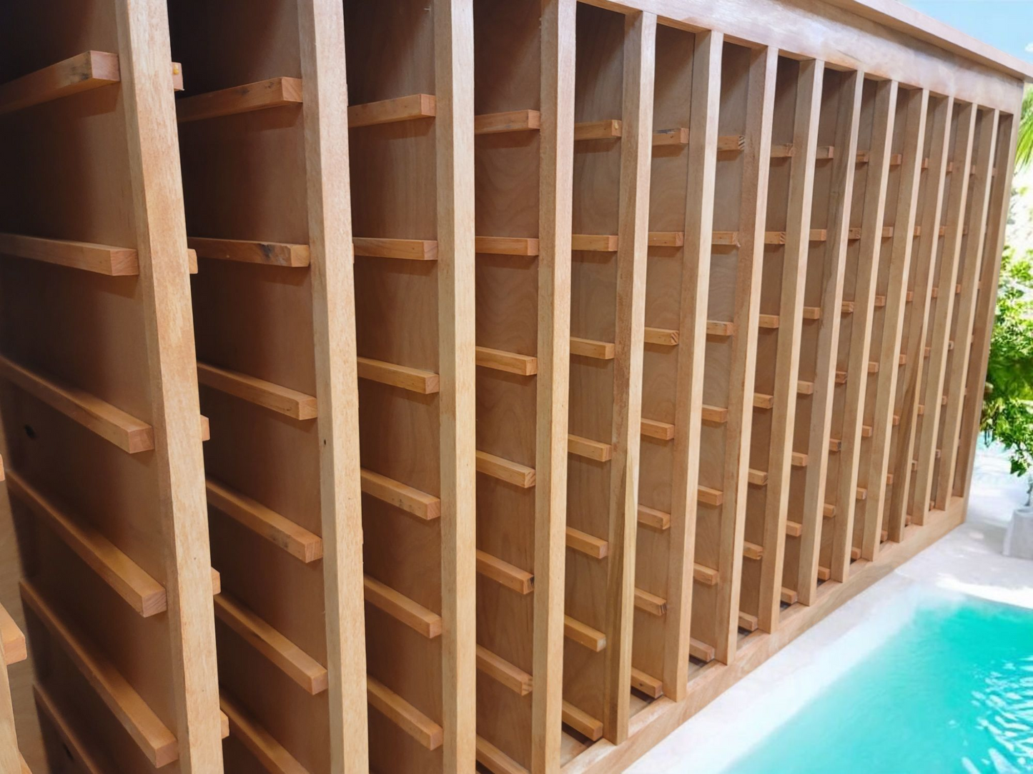 Modern Rustic 112-Bottle Wine Rack – Custom Stained Birch Wood Wine Storage – Holds Standard Bottles – Handmade Wine Cabinet – 68x14x32