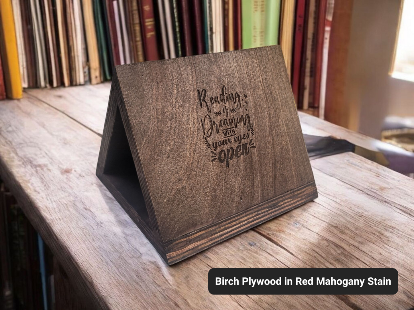 Handcrafted Wooden Book Holder – Personalized Bedside Bookmark Stand