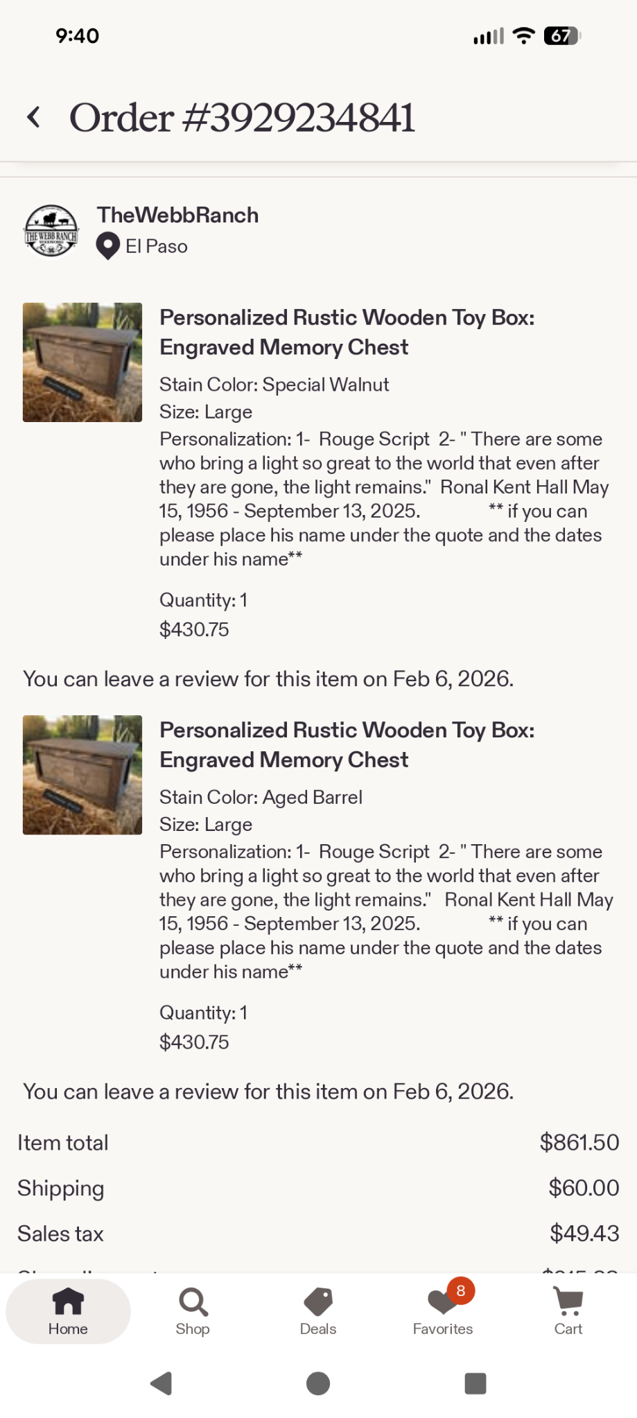 Custom Order for Taryn