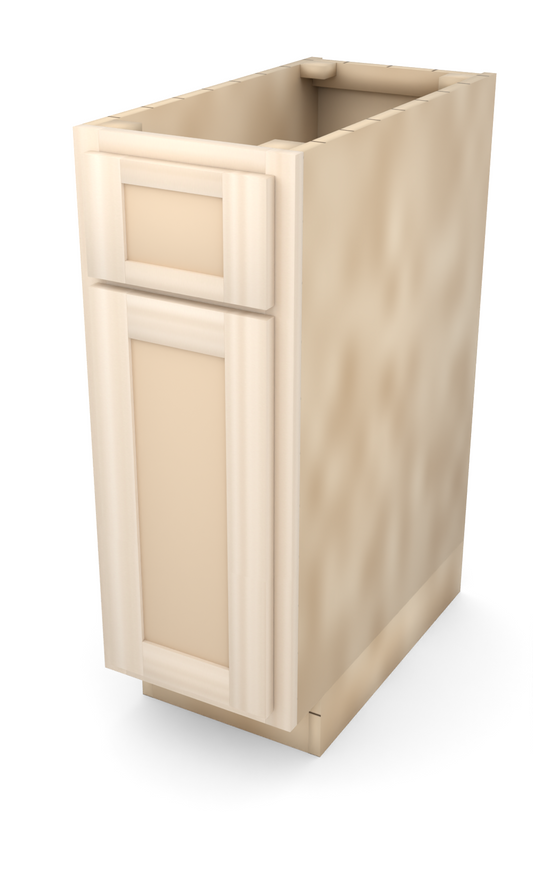 12" Face Frame Flat Shaker base cabinet, ready to paint, three-quarter view
