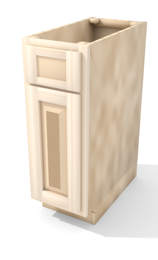 12" Face Frame Raised Panel Shaker base cabinet, ready to paint, three-quarter view