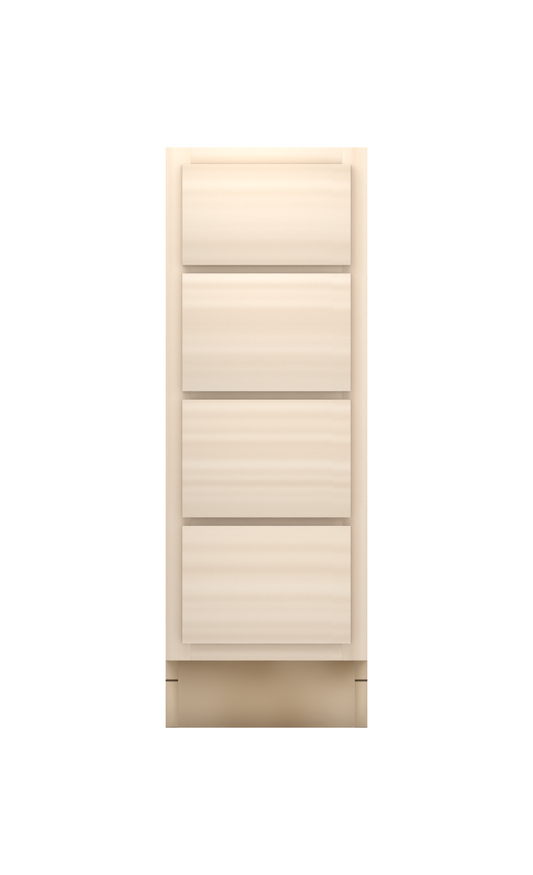 12" slab drawer base cabinet with 4 drawers, face frame, ready to paint, front view