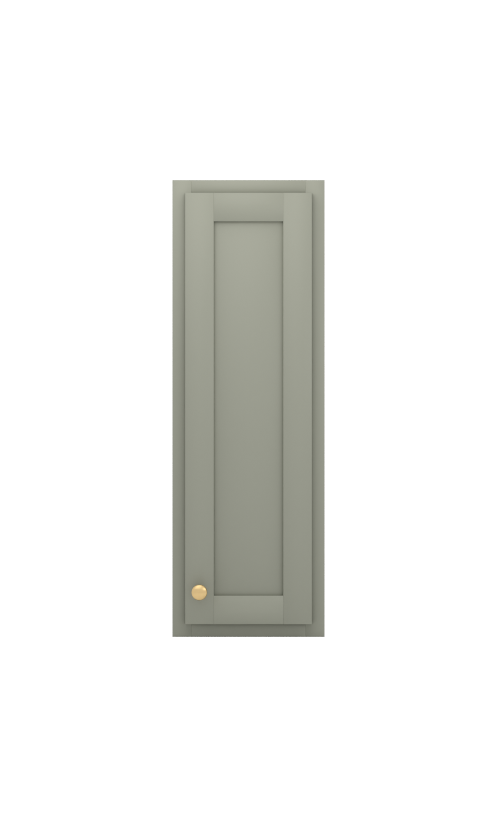 Painted example: Evergreen Fog SW 9130 (Sherwin-Williams) with brushed brass knobs