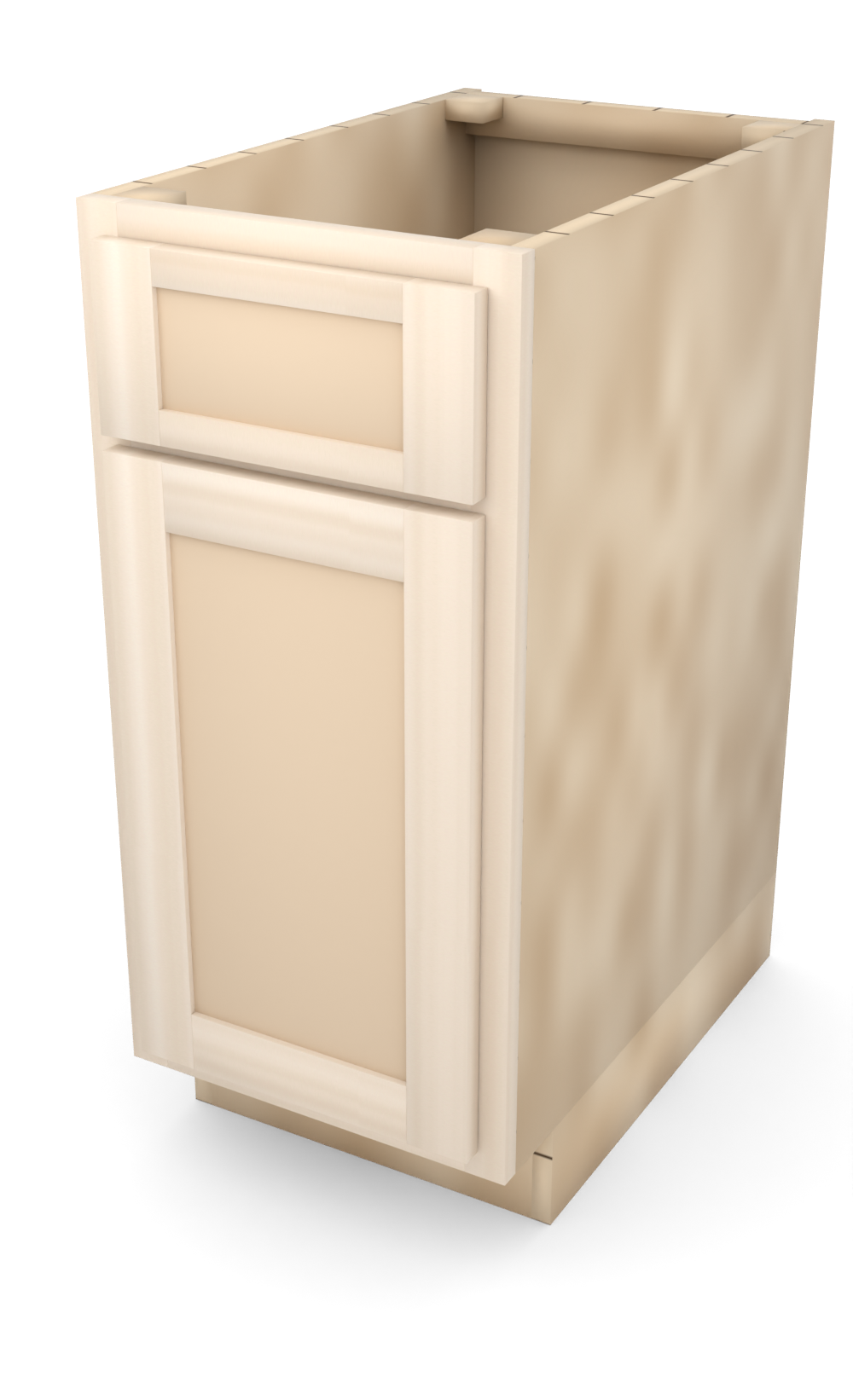 15" Face Frame Flat Shaker base cabinet, ready to paint, three-quarter view