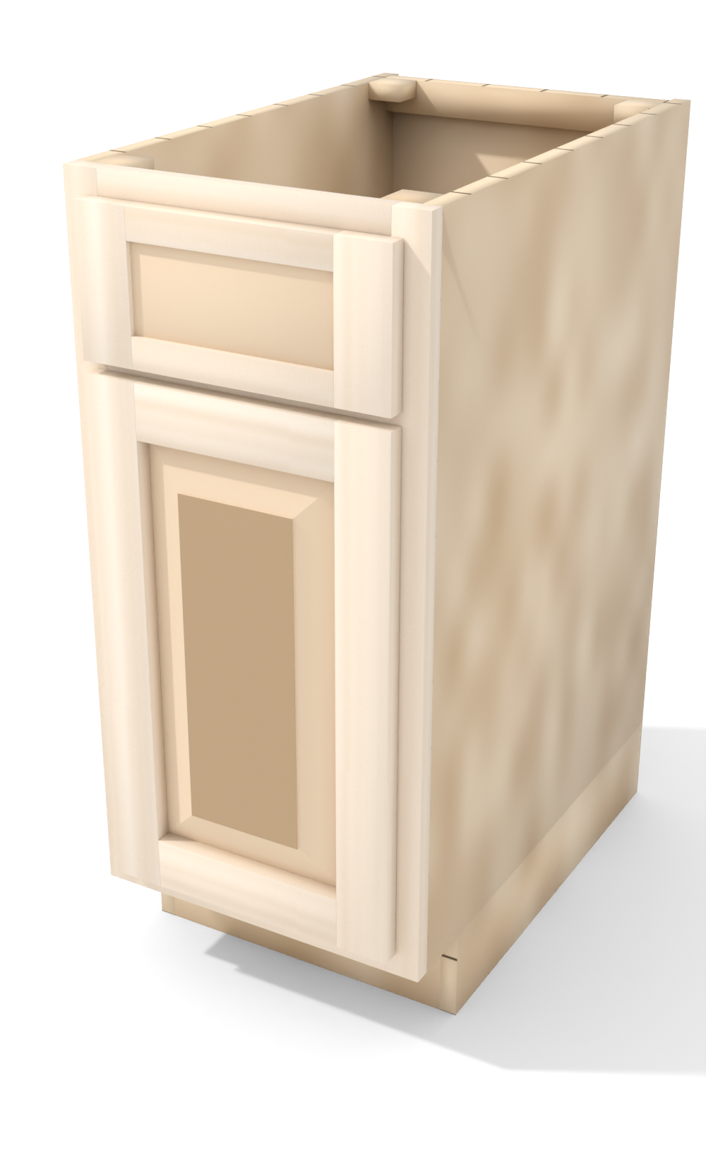15" Face Frame Raised Panel Shaker base cabinet, ready to paint, three-quarter view