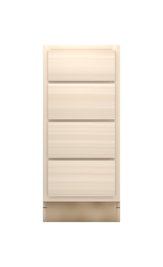 15" slab drawer base cabinet with 4 drawers, face frame, ready to paint, front view