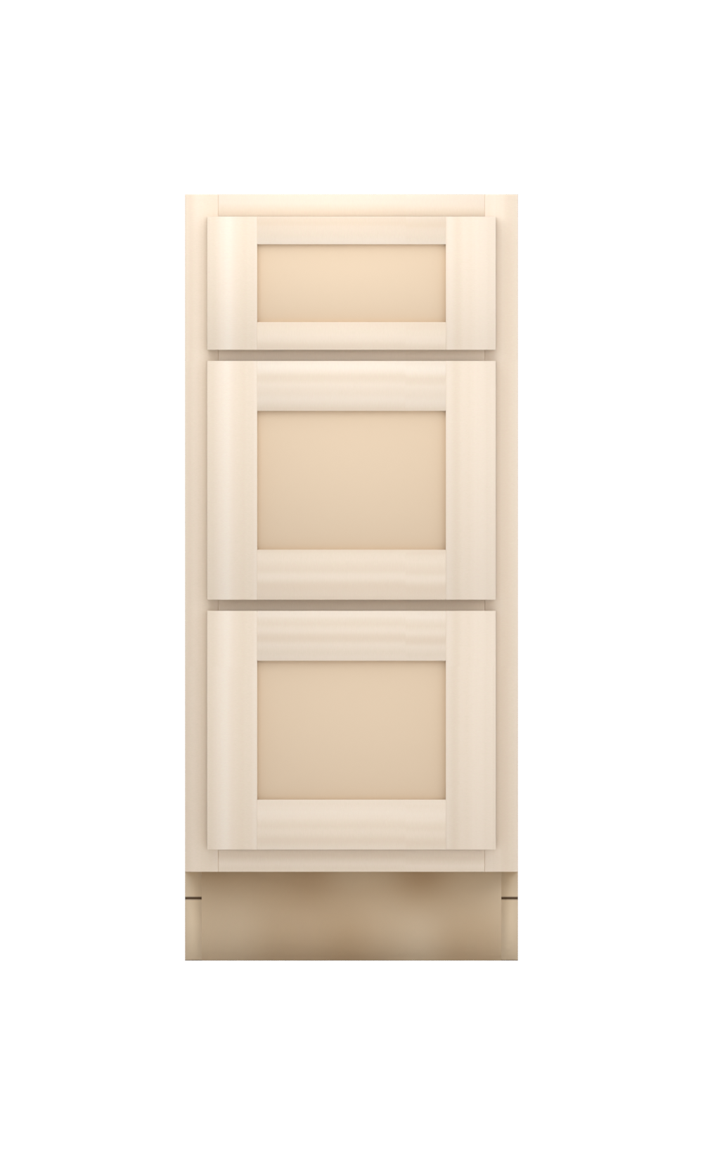 15" Face Frame Flat Shaker drawer base cabinet with 3 drawers, ready to paint, front view