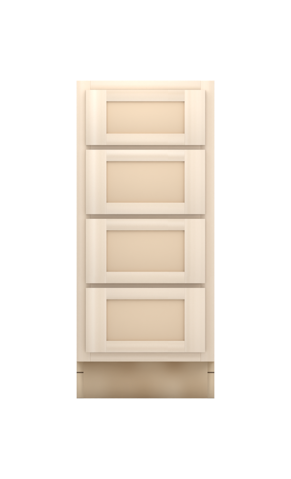 15" Face Frame Flat Shaker drawer base cabinet with 4 drawers, ready to paint, front view