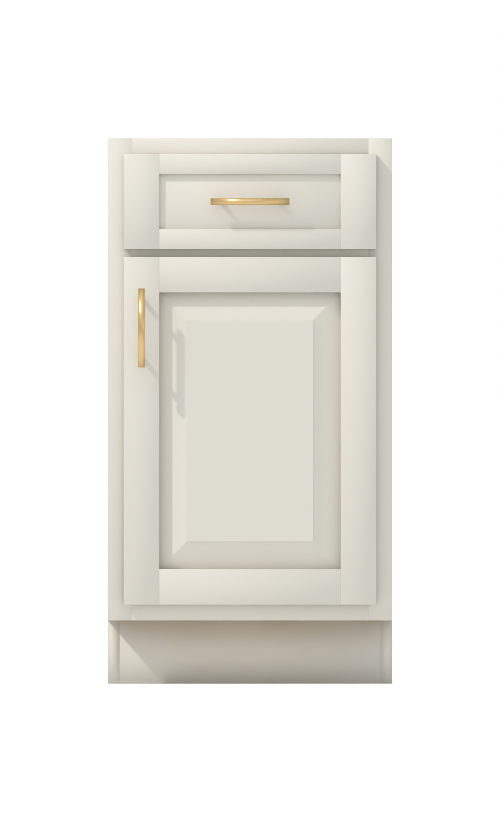 Painted example: Classic Gray OC-23 (Benjamin Moore) with brushed brass bar pulls