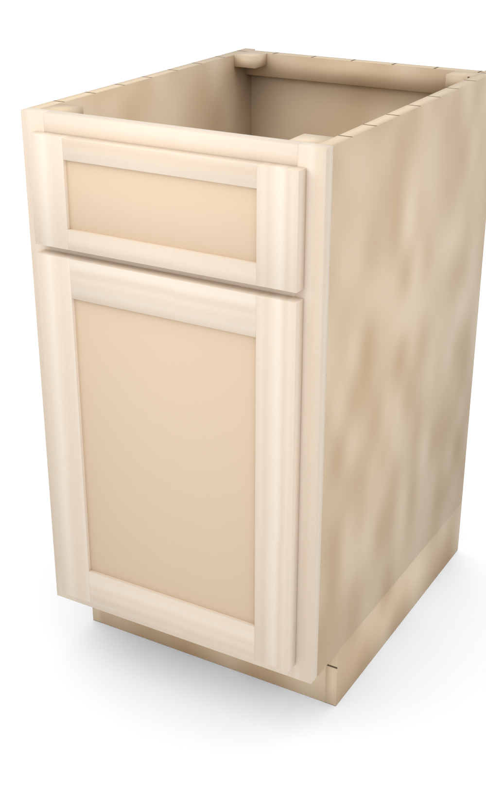 18" Face Frame Flat Shaker base cabinet, ready to paint, three-quarter view