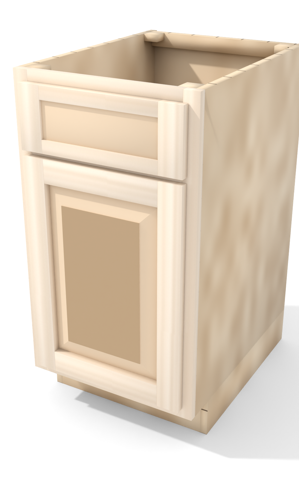 18" Face Frame Raised Panel Shaker base cabinet, ready to paint, three-quarter view