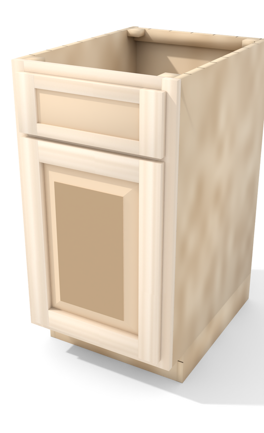 18" Face Frame Raised Panel Shaker base cabinet, ready to paint, three-quarter view