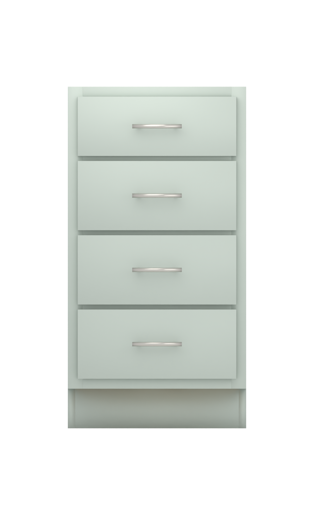 Painted example: Rainwashed SW 6211 (Sherwin-Williams) with brushed nickel bar pulls