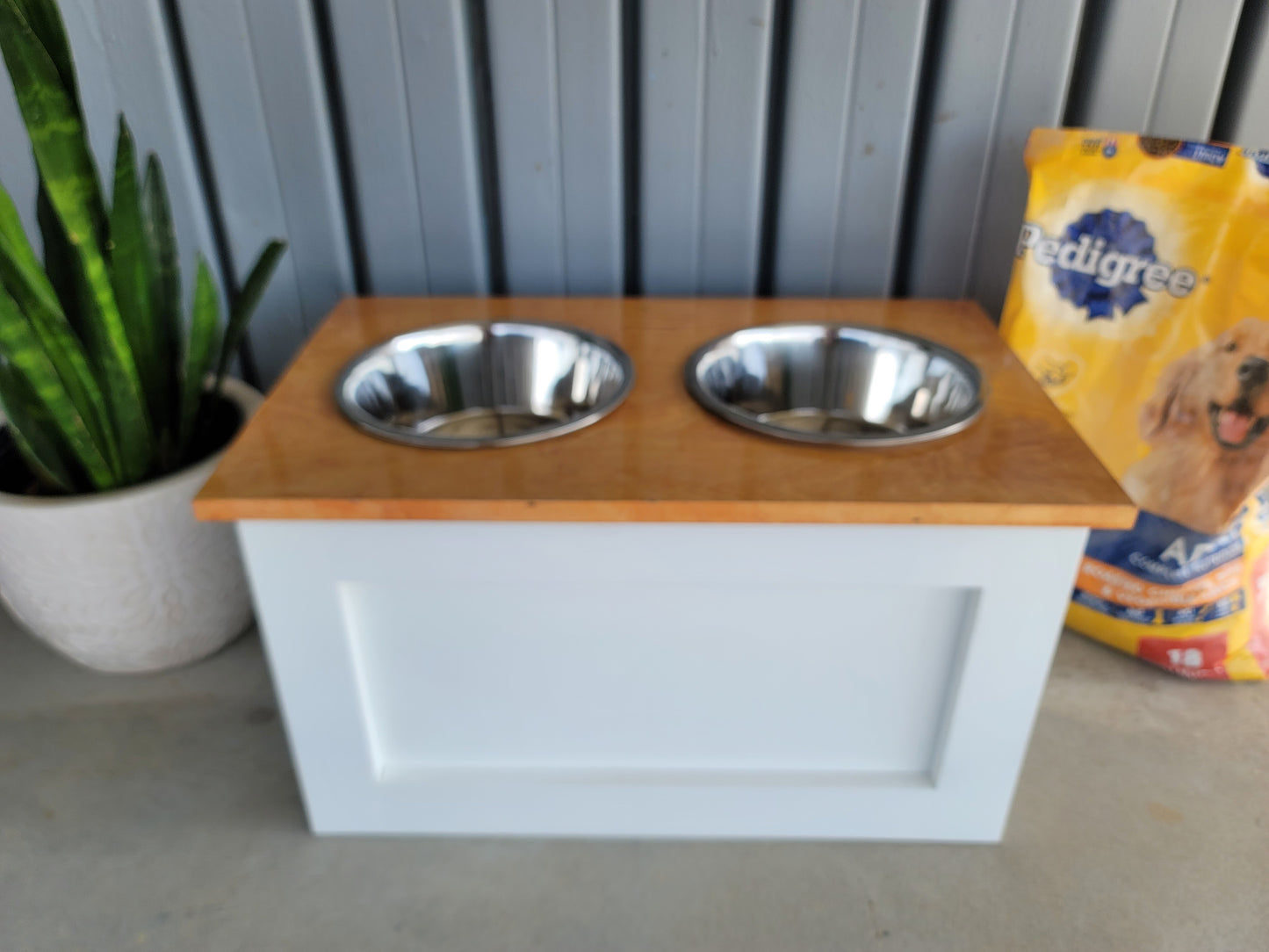 NEW! Lift-Top Raised Dog Bowl Feeder Stand in Farmhouse Style