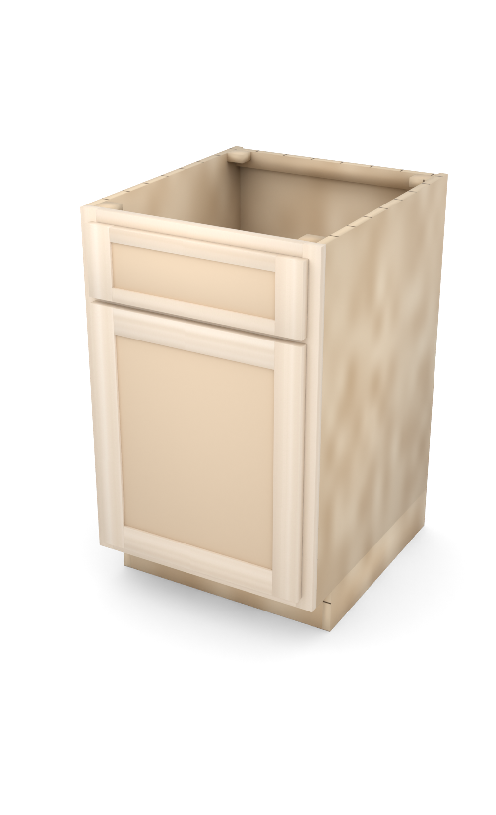 21" Face Frame Flat Shaker base cabinet, ready to paint, three-quarter view