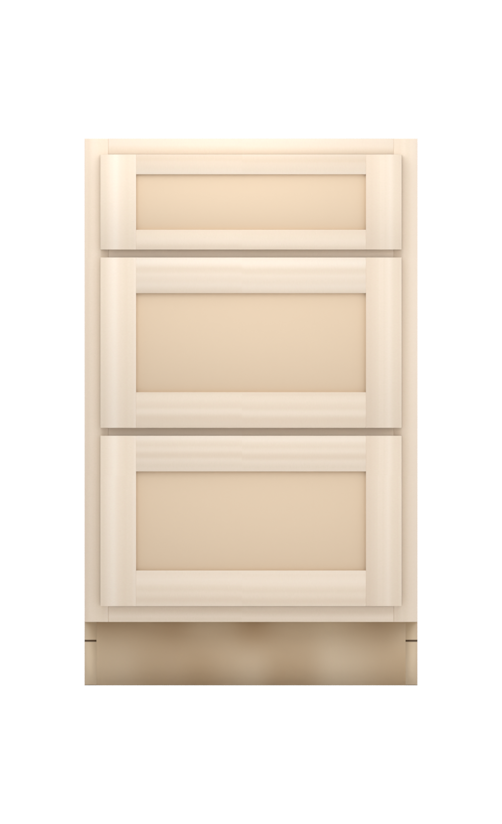 21" Face Frame Flat Shaker drawer base cabinet with 3 drawers, ready to paint, front view