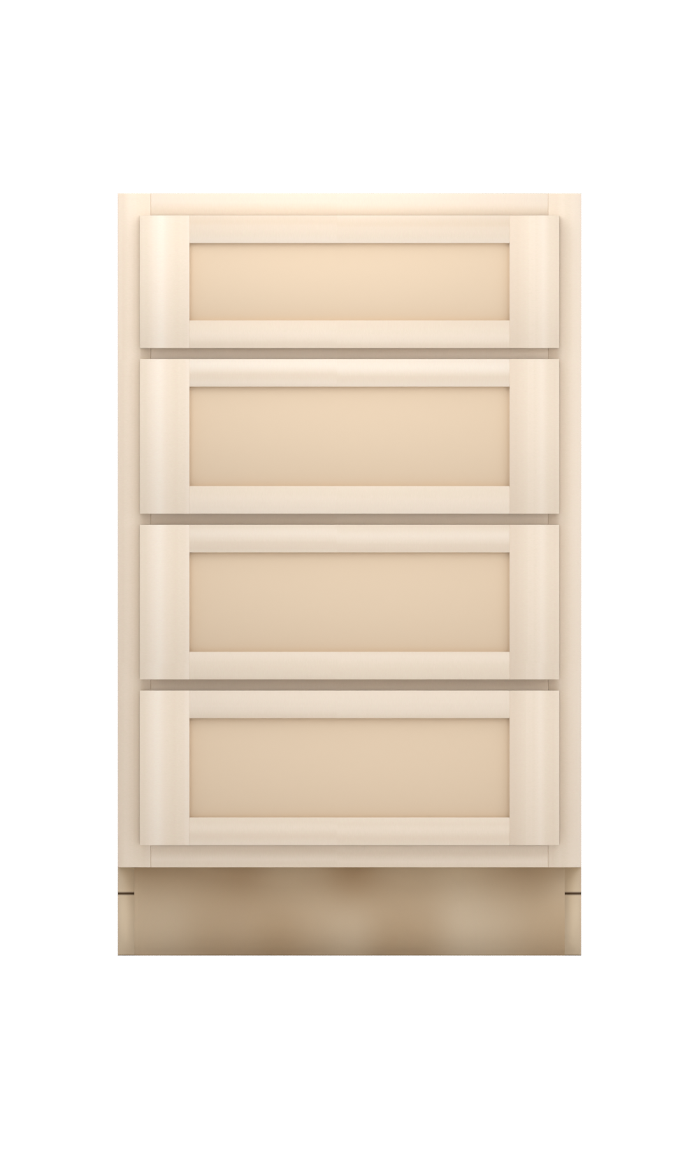 21" Face Frame Flat Shaker drawer base cabinet with 4 drawers, ready to paint, front view
