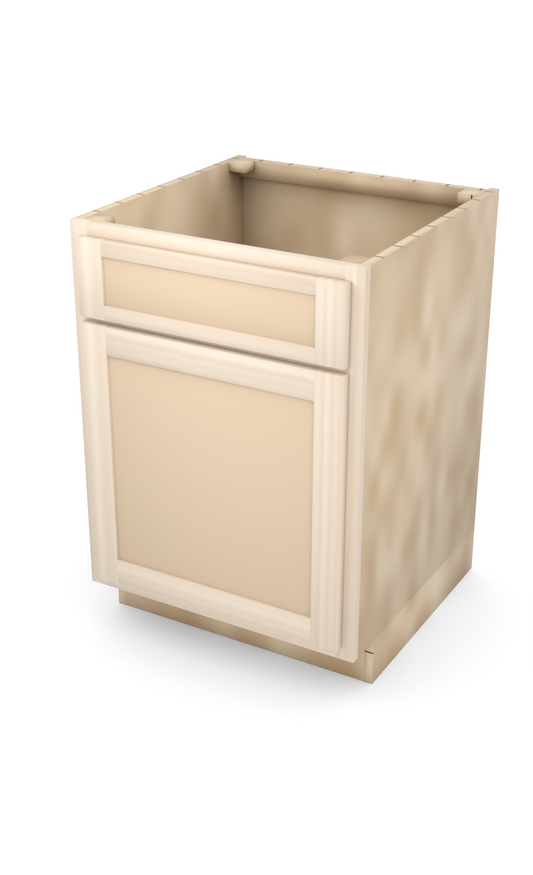 24" Face Frame Flat Shaker base cabinet, ready to paint, three-quarter view