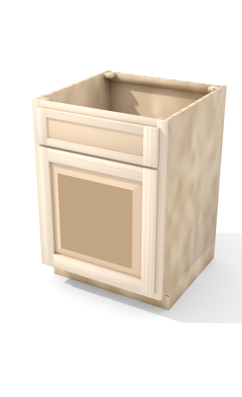 24" Face Frame Raised Panel Shaker base cabinet, ready to paint, three-quarter view
