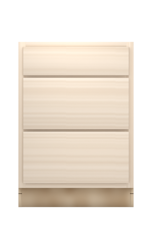 24" slab drawer base cabinet with 3 drawers, face frame, ready to paint, front view