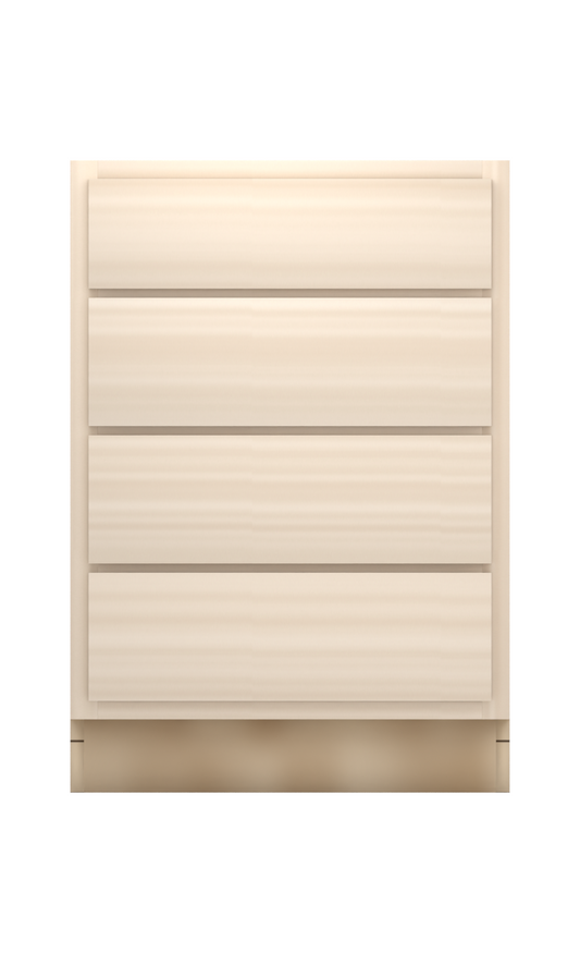 24" slab drawer base cabinet with 4 drawers, face frame, ready to paint, front view