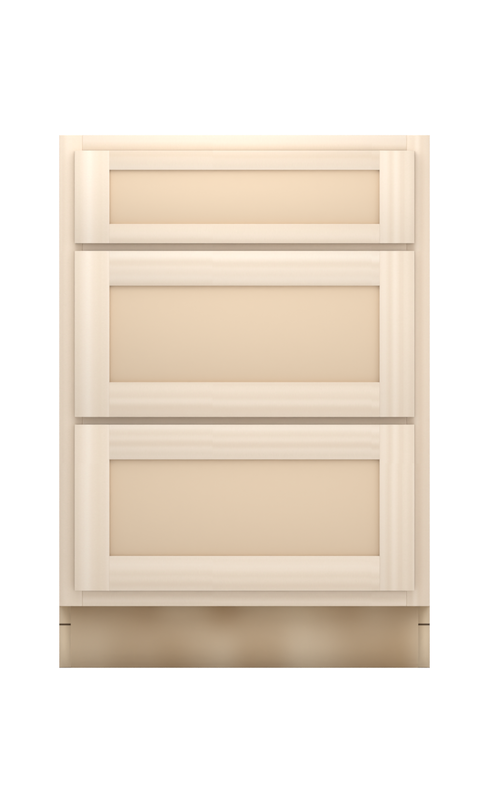 24" Face Frame Flat Shaker drawer base cabinet with 3 drawers, ready to paint, front view