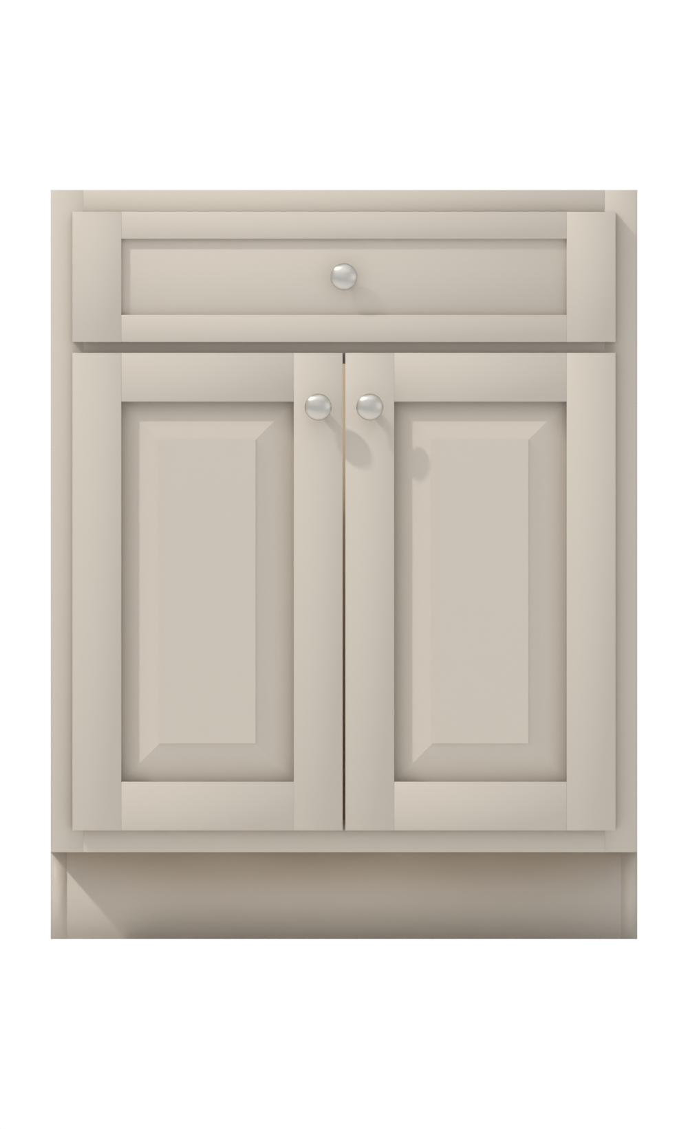 Painted example: Worldly Gray SW 7043 (Sherwin-Williams) with brushed nickel knobs