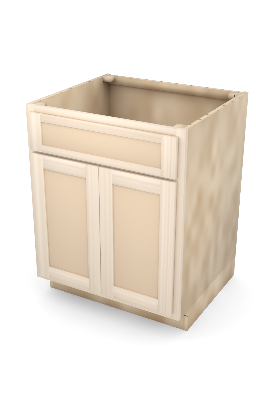 27" Face Frame Flat Shaker base cabinet, ready to paint, three-quarter view