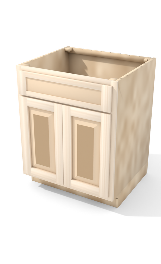 27" Face Frame Raised Panel Shaker base cabinet, ready to paint, three-quarter view