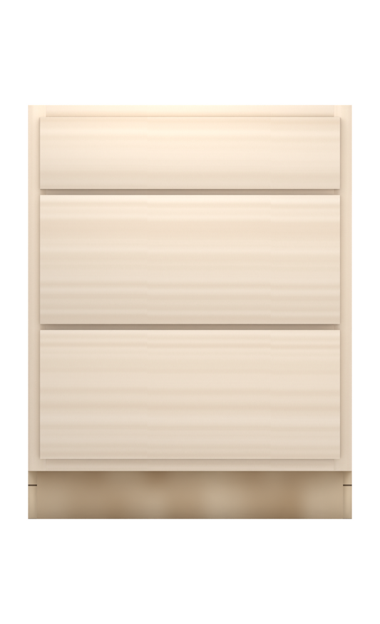 27" slab drawer base cabinet with 3 drawers, face frame, ready to paint, front view