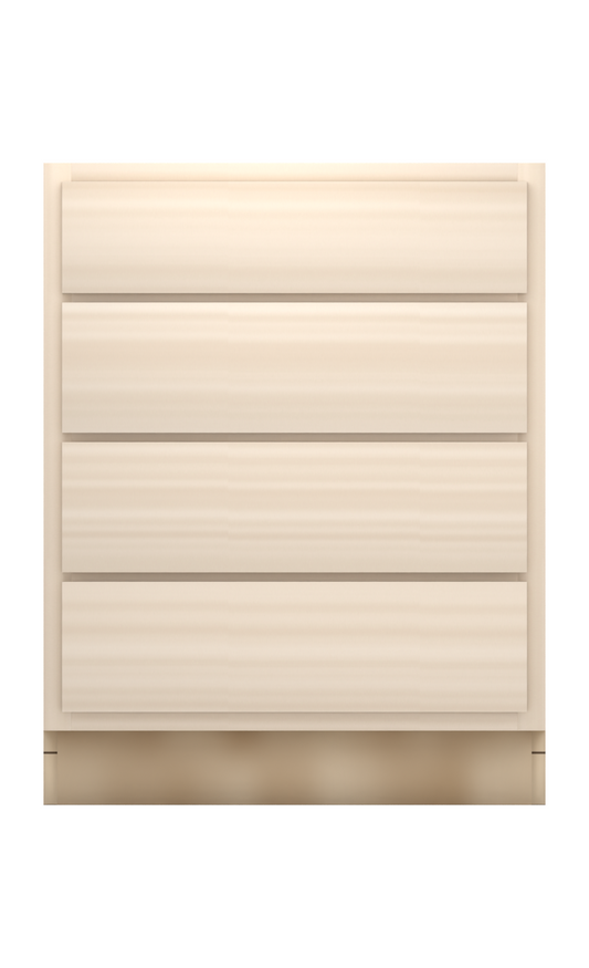 27" slab drawer base cabinet with 4 drawers, face frame, ready to paint, front view