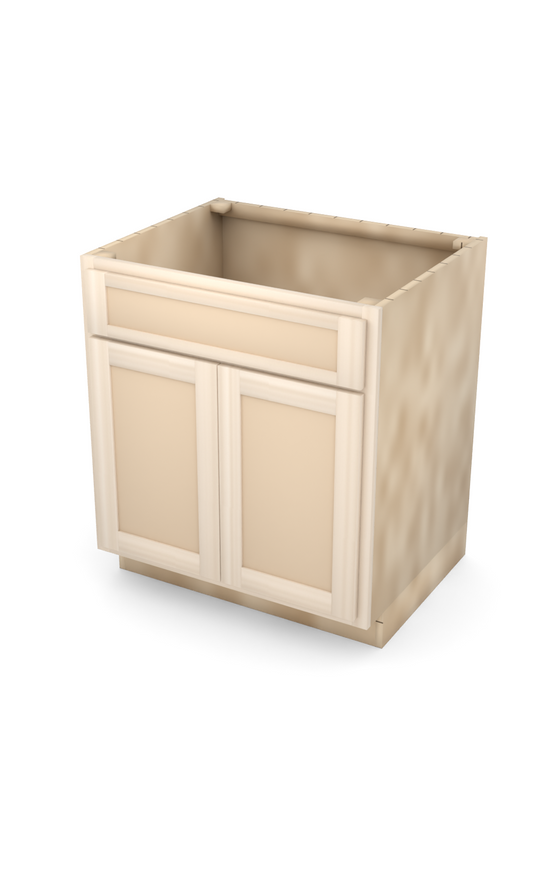 30" Face Frame Flat Shaker base cabinet, ready to paint, three-quarter view