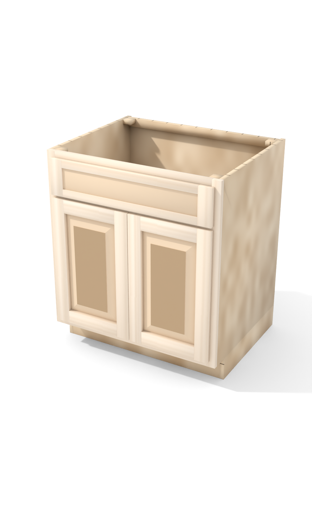 30" Face Frame Raised Panel Shaker base cabinet, ready to paint, three-quarter view