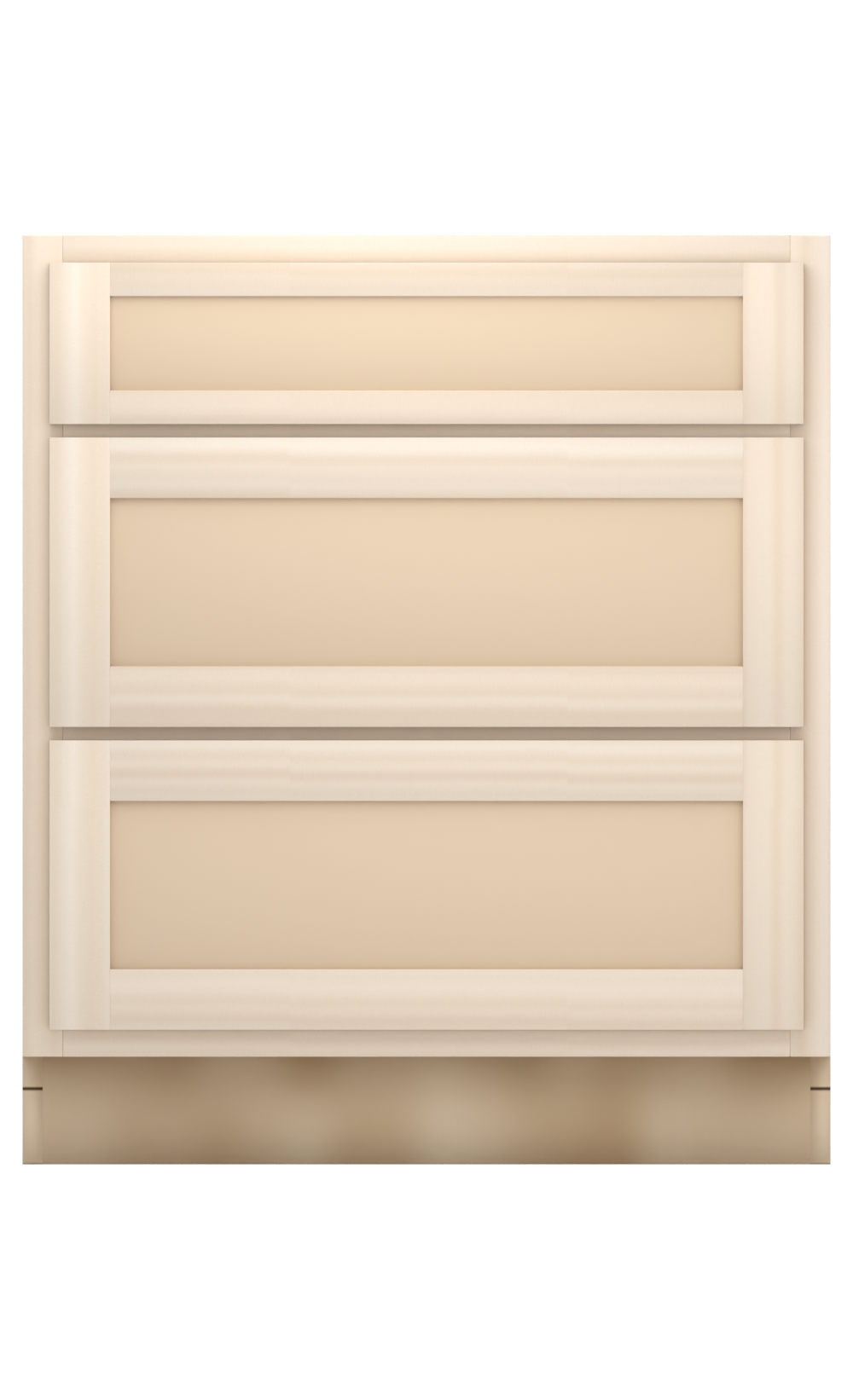 30" Face Frame Flat Shaker drawer base cabinet with 3 drawers, ready to paint, front view
