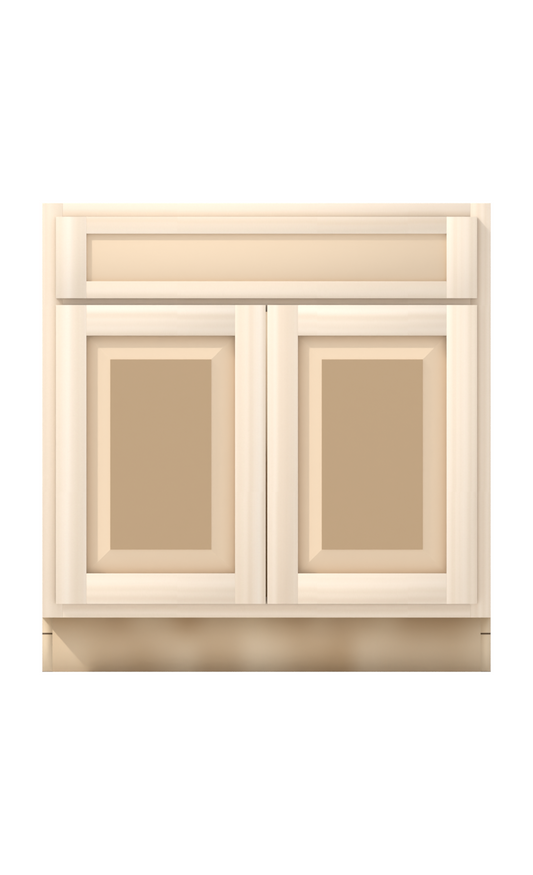 33" Face Frame Raised Panel Shaker base cabinet, ready to paint, front view