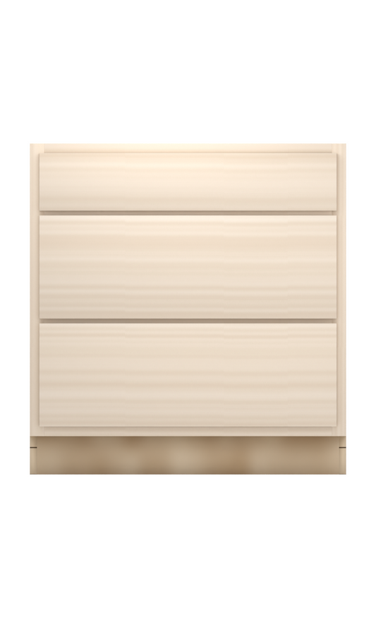 33" slab drawer base cabinet with 3 drawers, face frame, ready to paint, front view