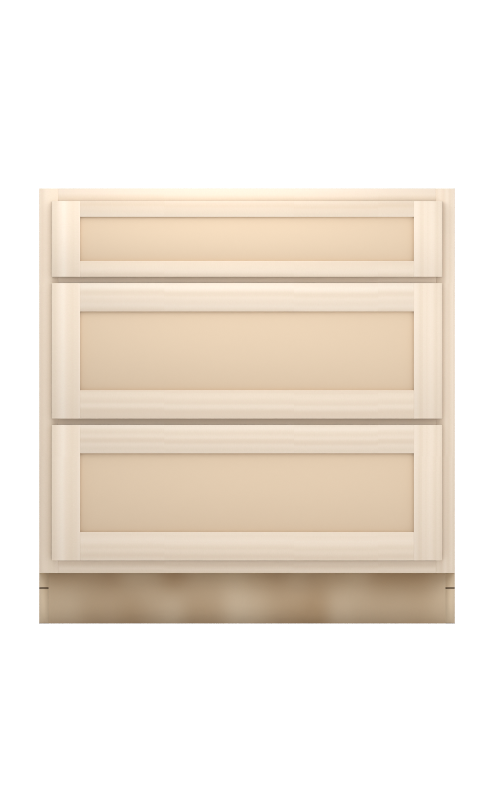 33" Face Frame Flat Shaker drawer base cabinet with 3 drawers, ready to paint, front view