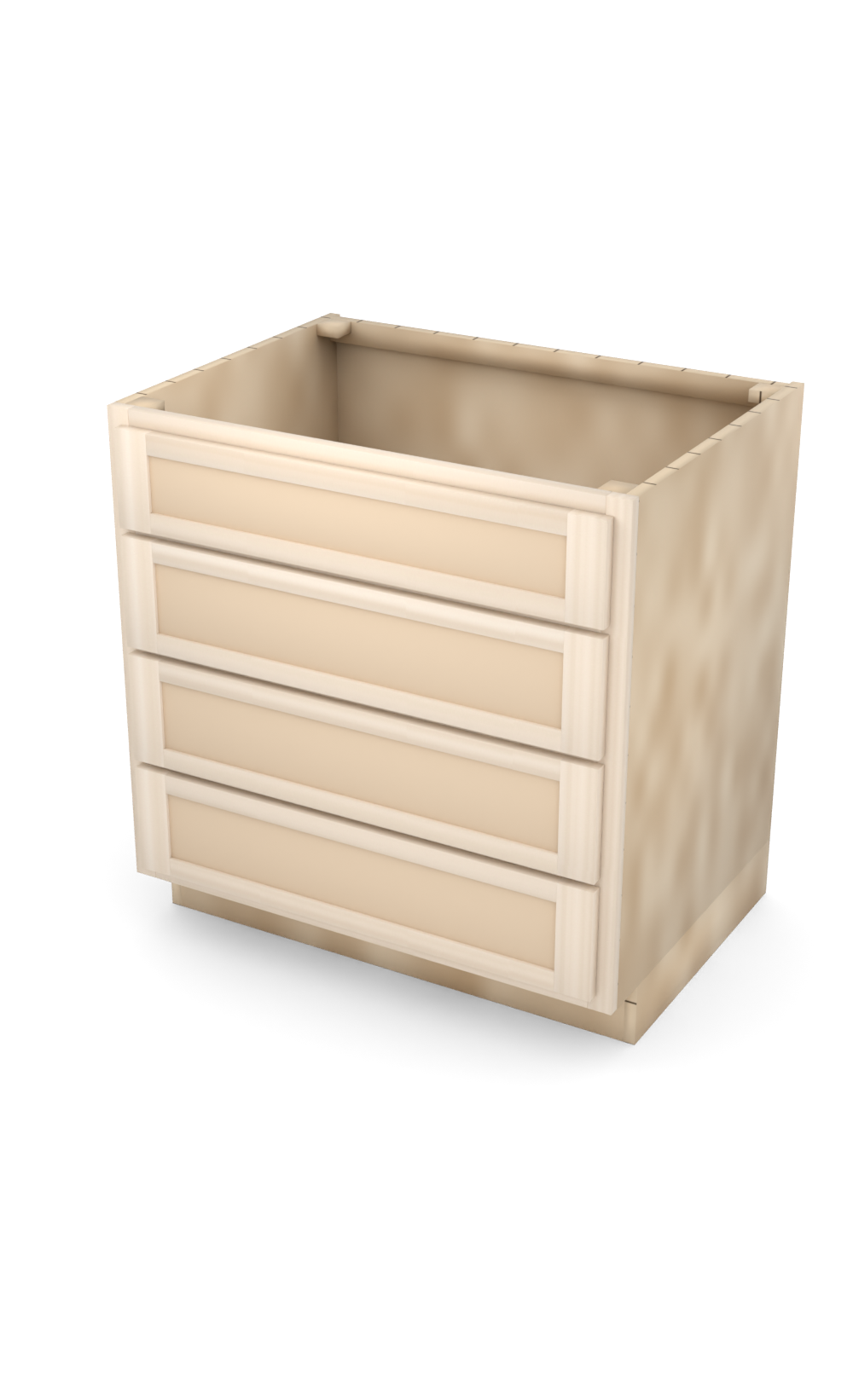 33" Face Frame Flat Shaker drawer base cabinet with 4 drawers, ready to paint, three-quarter view