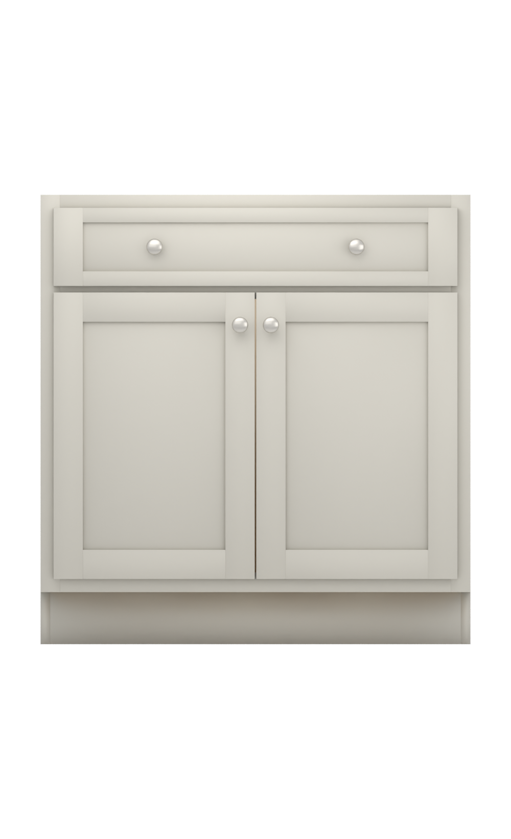Painted example: Repose Gray SW 7015 (Sherwin-Williams) with brushed nickel knobs