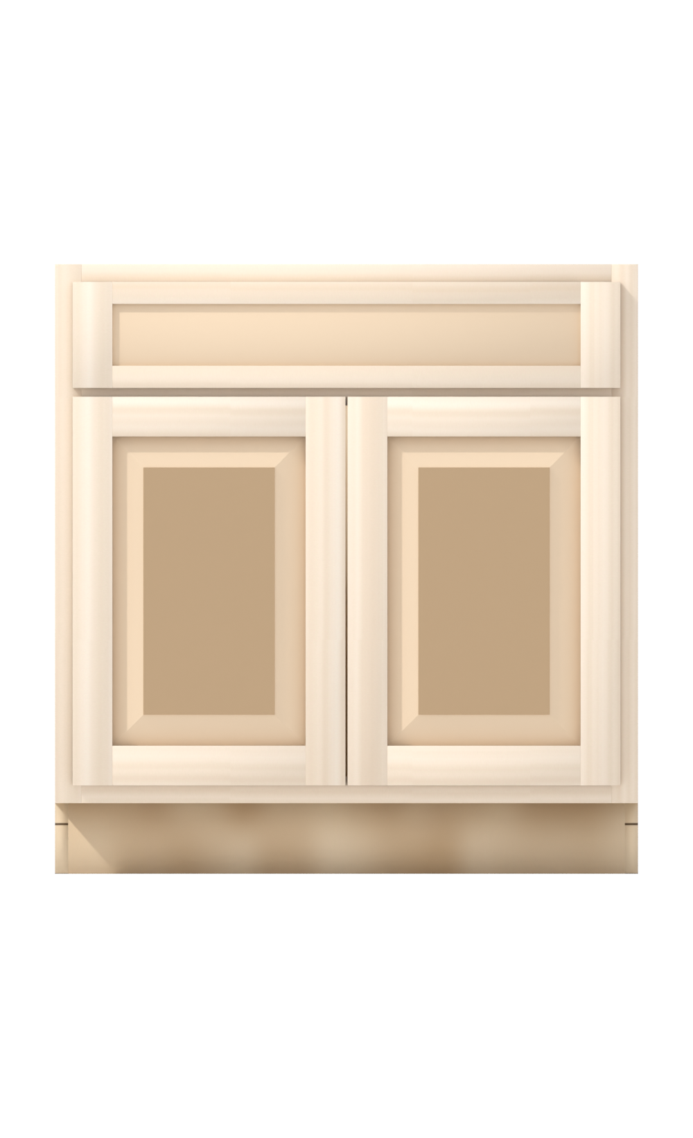 33" Face Frame Raised Panel Shaker sink base cabinet, ready to paint, front view