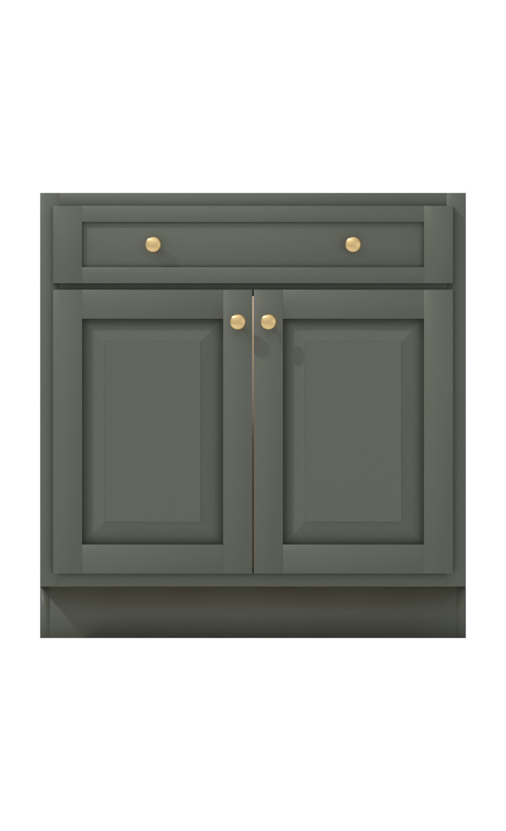 Painted example: Pewter Green SW 6208 (Sherwin-Williams) with brushed brass knobs