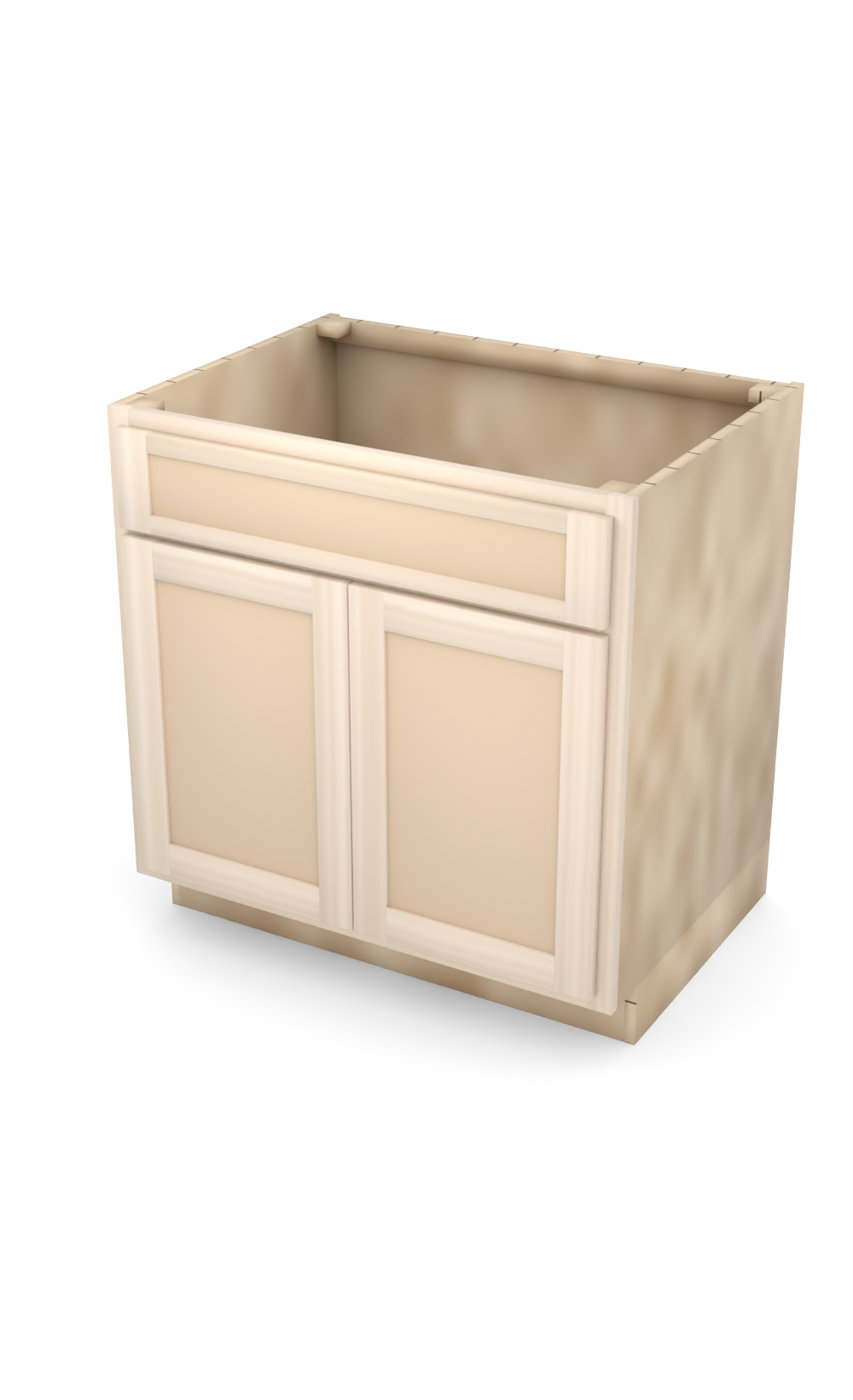 33" Face Frame Flat Shaker sink base, ready to paint, three-quarter view